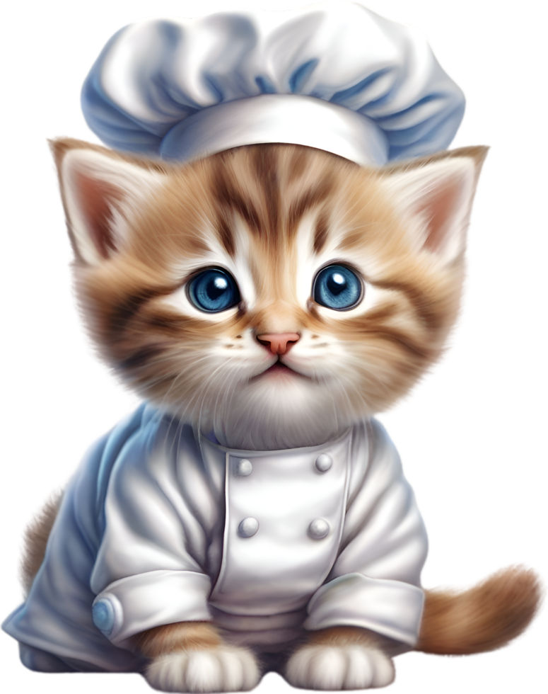 AI generated A cute kitten in a Chef uniform png