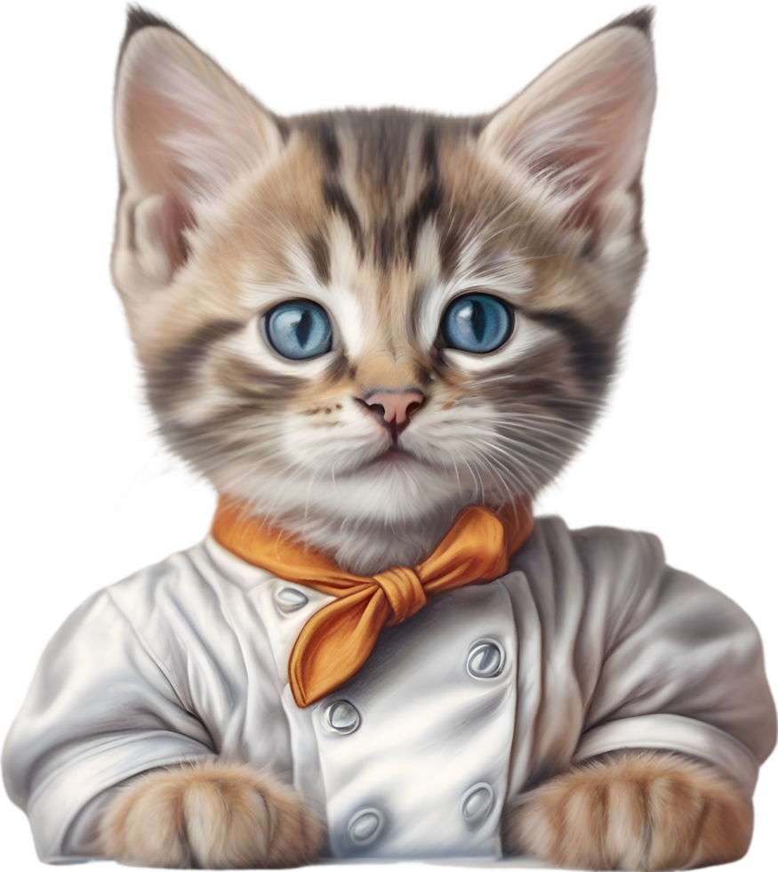 AI generated A cute kitten in a Chef uniform png