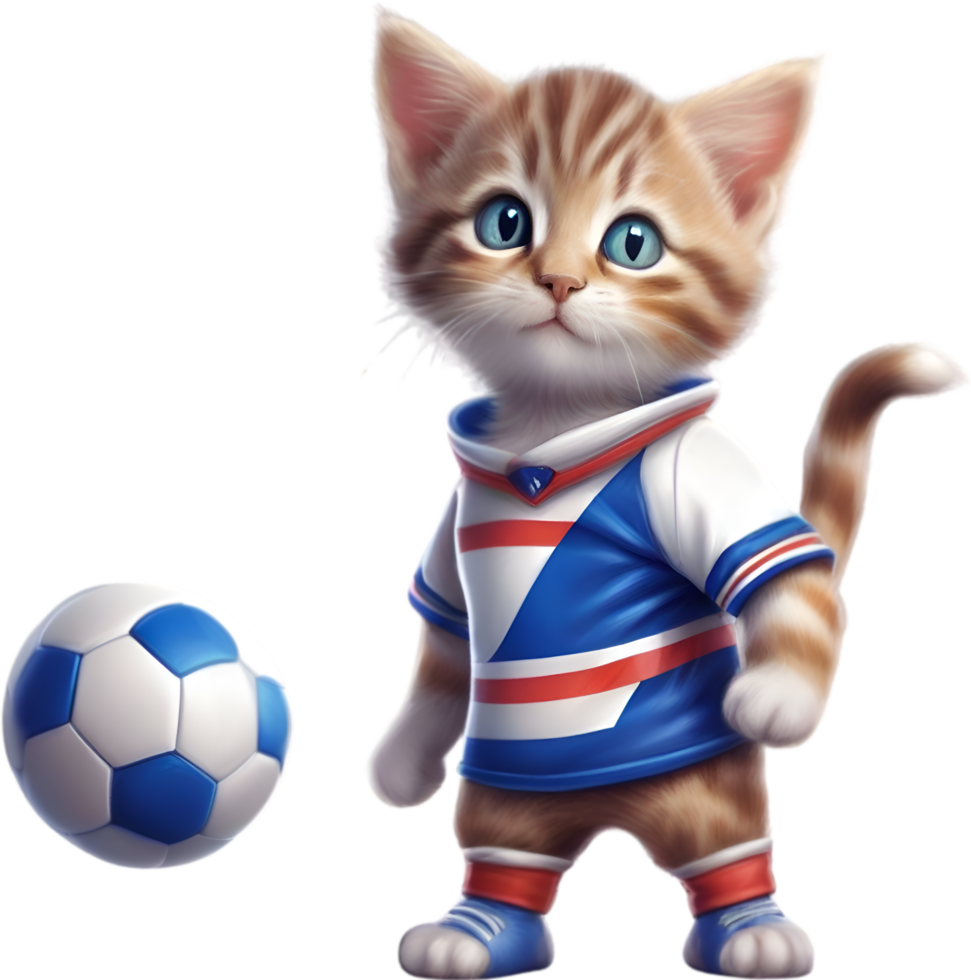 ai gerado uma fofa gatinho dentro futebol uniforme png