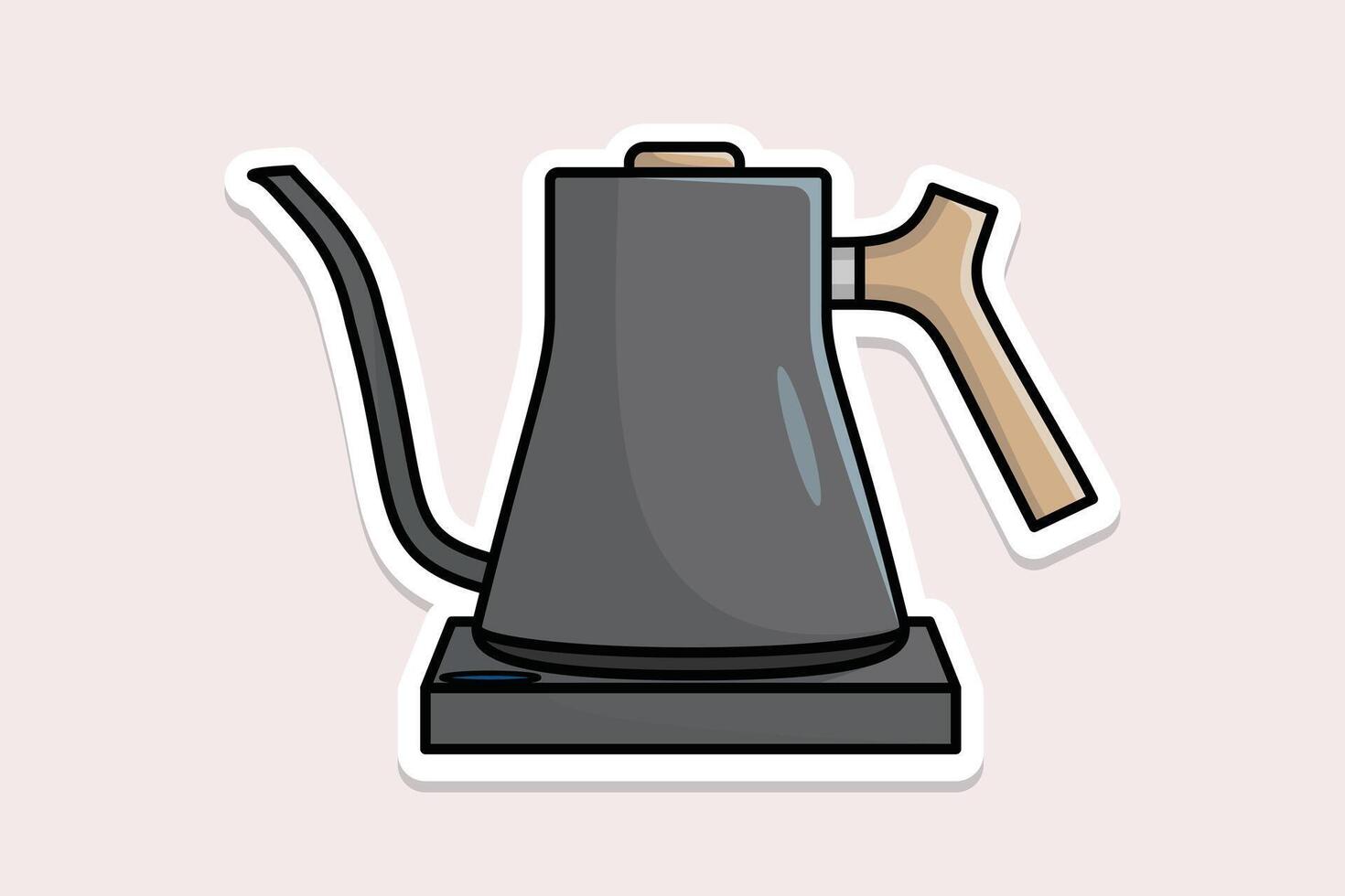 Beautiful Grey Tea Kettle sticker design vector illustration. Kitchen interior object icon concept. Morning Tea Teapot with closed lid sticker design on blue background.