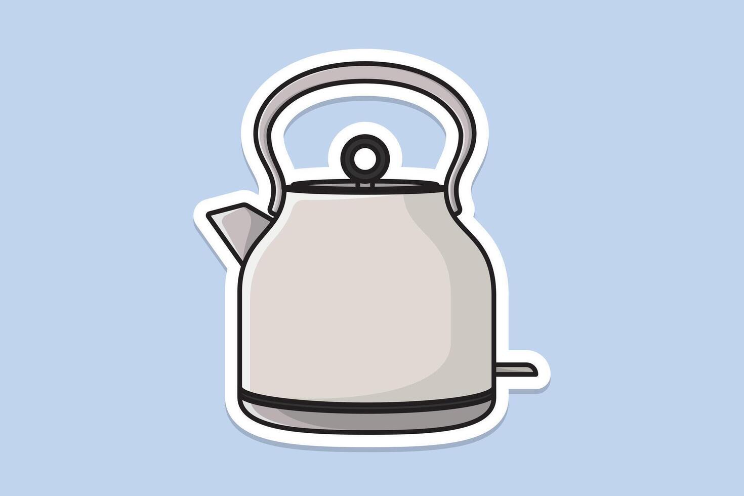 Beautiful White Tea Kettle sticker design vector illustration. Kitchen interior object icon concept. Morning Tea Teapot with closed lid sticker design with shadow.