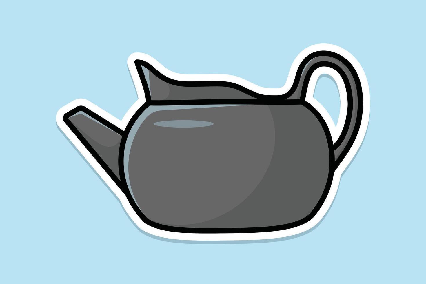 hermosa gris té tetera pegatina diseño vector ilustración. cocina interior objeto icono concepto. Mañana té tetera con cerrado tapa pegatina diseño en azul antecedentes.