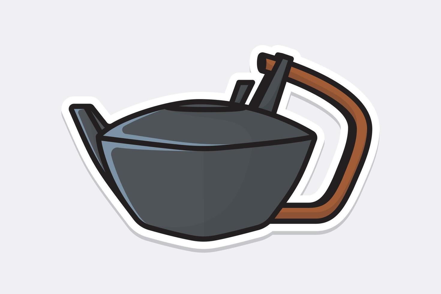 hermosa gris té tetera pegatina diseño vector ilustración. cocina interior objeto icono concepto. Mañana té tetera con cerrado tapa pegatina diseño con sombra.