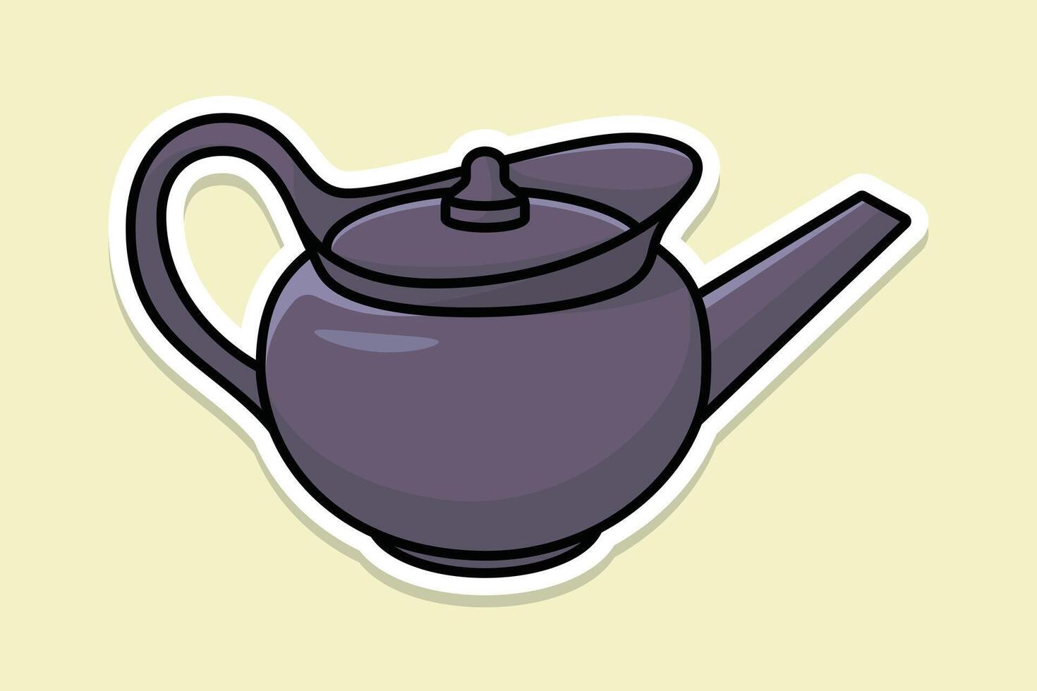 Round Shape Tea Kettle sticker design vector illustration. Kitchen interior object icon concept. Kitchen Kettle with closed lid sticker design with shadow.