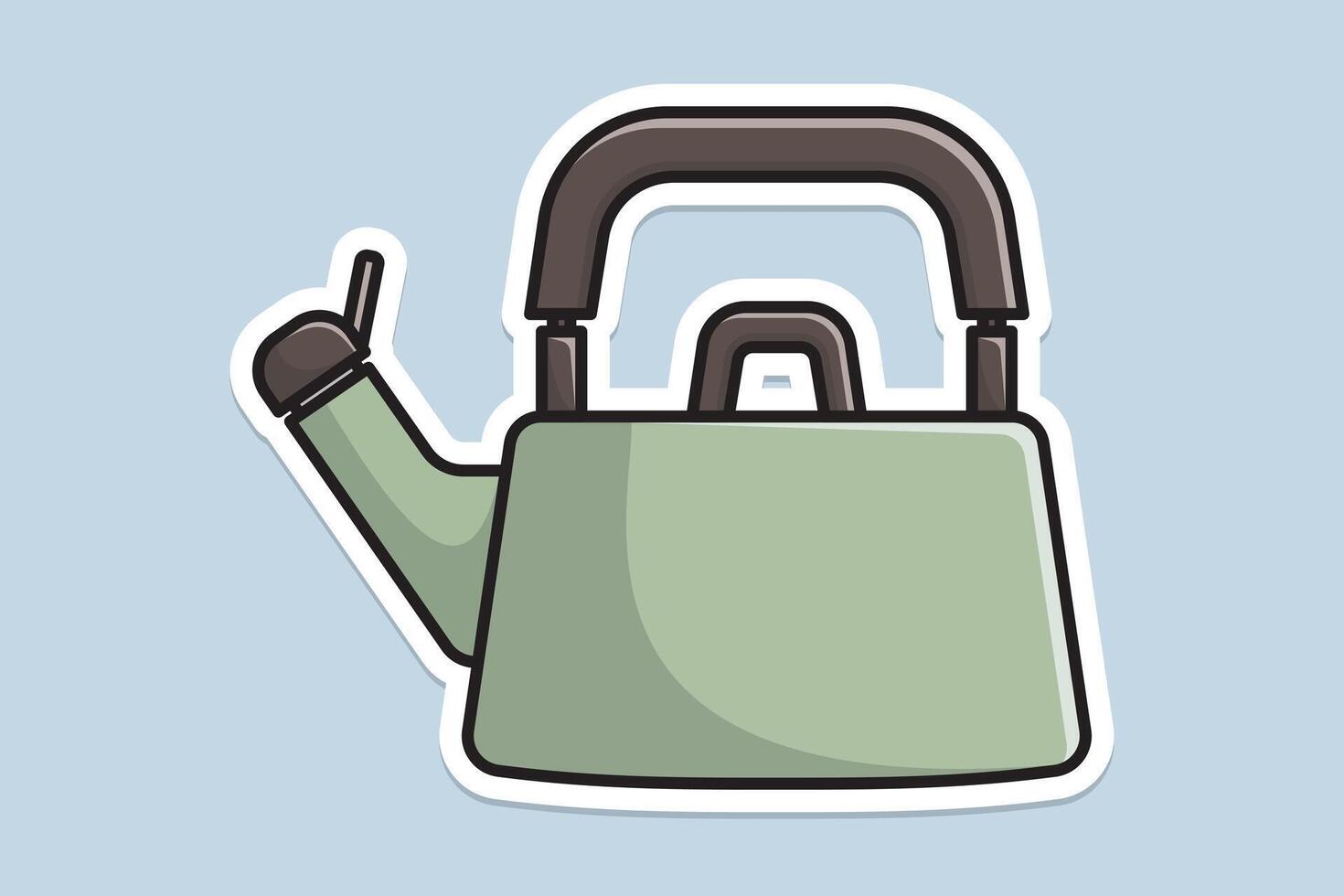 Simple Style Kettle sticker design vector illustration. Kitchen interior object icon concept. Kitchen Teapot with closed lid sticker design with shadow. Restaurant kettle icon logo.