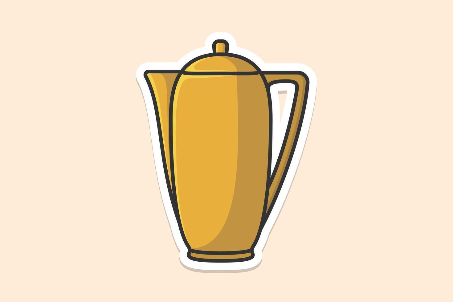 Yellow Teapot sticker design vector illustration. Kitchen interior object icon concept. Breakfast Teapot with closed lid sticker design on blue background. Restaurant kettle icon logo.