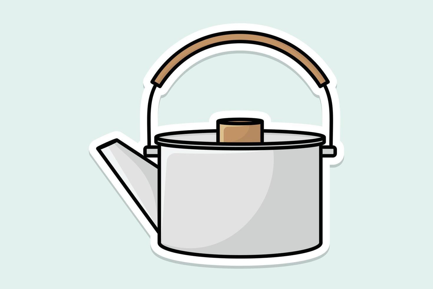 Simple Style Kettle sticker design vector illustration. Kitchen interior object icon concept. Kitchen Teapot with closed lid sticker design with shadow. Restaurant kettle icon logo.