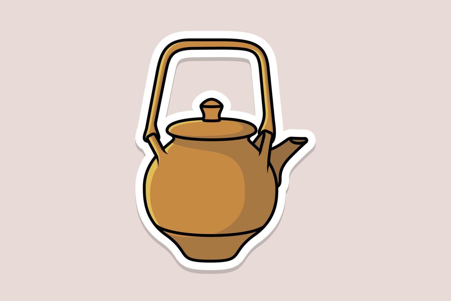 Orange Teapot sticker design vector illustration. Kitchen interior object icon concept. Breakfast Teapot with closed lid sticker design with shadow. Restaurant kettle icon logo.