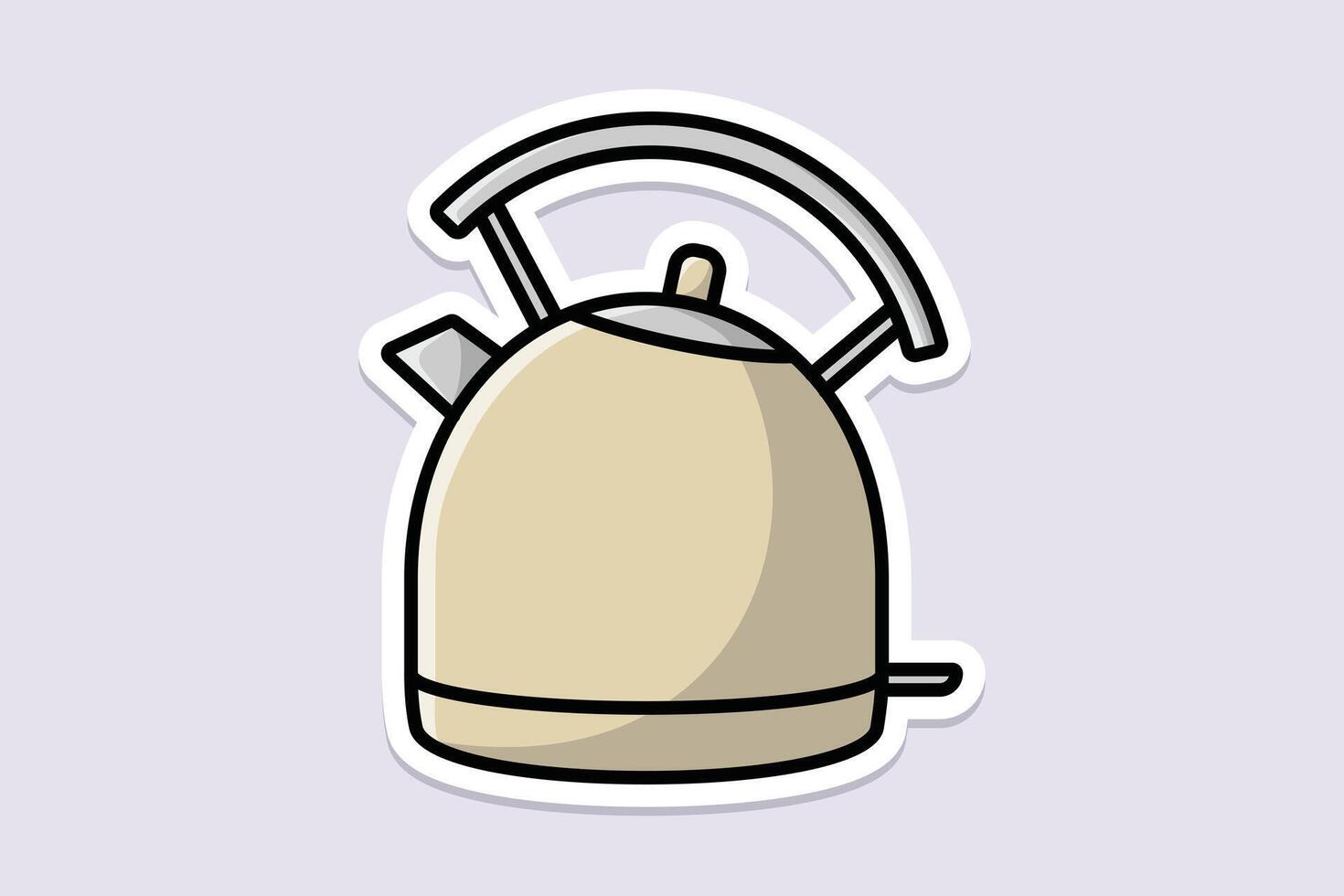 Round Shape Tea Kettle sticker design vector illustration. Kitchen interior object icon concept. Kitchen Kettle with closed lid sticker design with shadow.