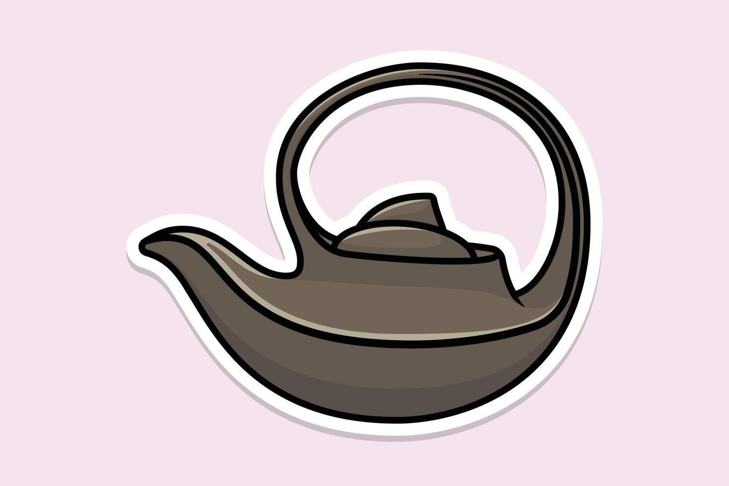 House Unique Tea Kettle sticker design vector illustration. Kitchen interior object icon concept. Kitchen Teapot with closed lid sticker design with shadow. Clay teakettle vector design icon.