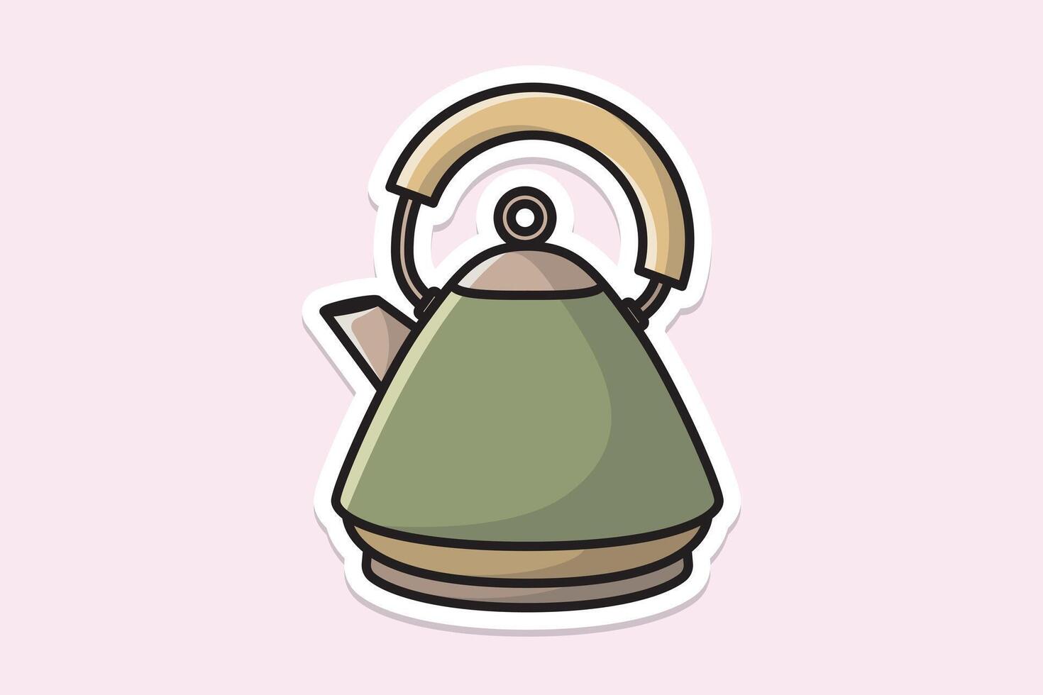 Simple Style Kettle sticker design vector illustration. Kitchen interior object icon concept. Kitchen Teapot with closed lid sticker design with shadow. Restaurant kettle icon logo.