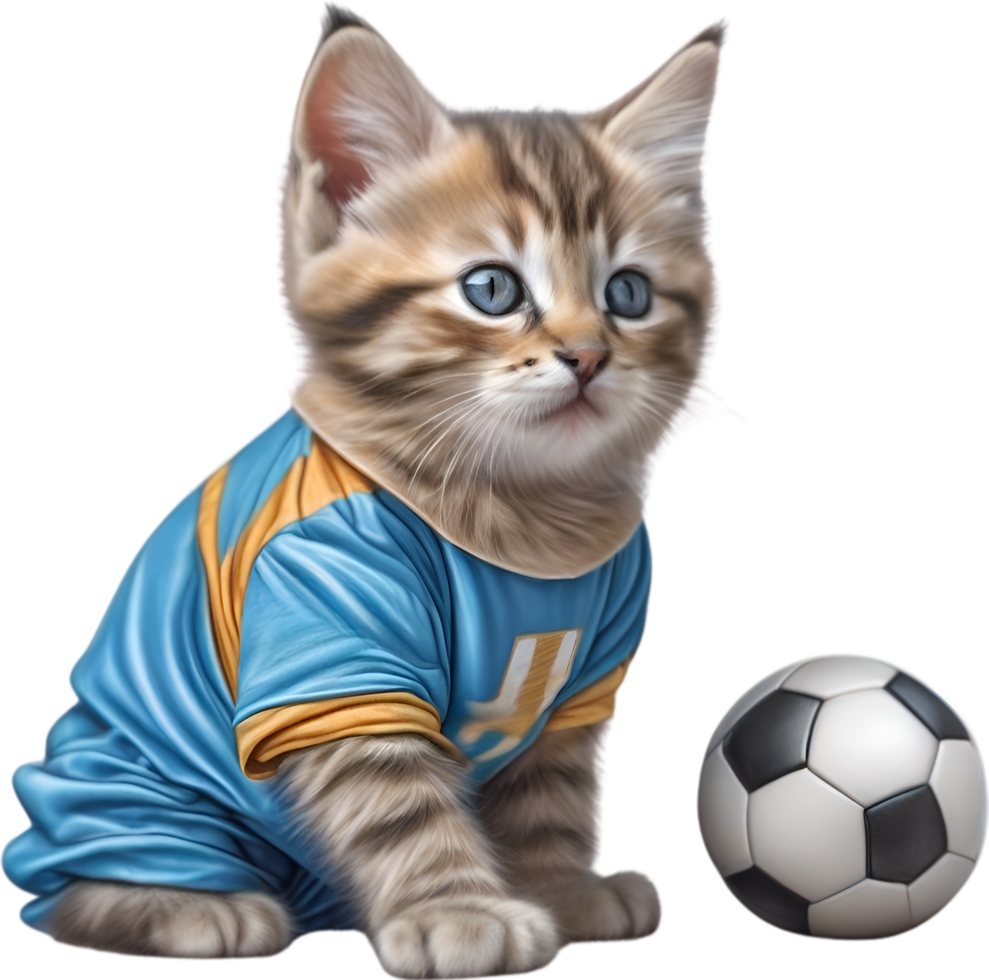 AI generated A cute kitten in soccer uniform png