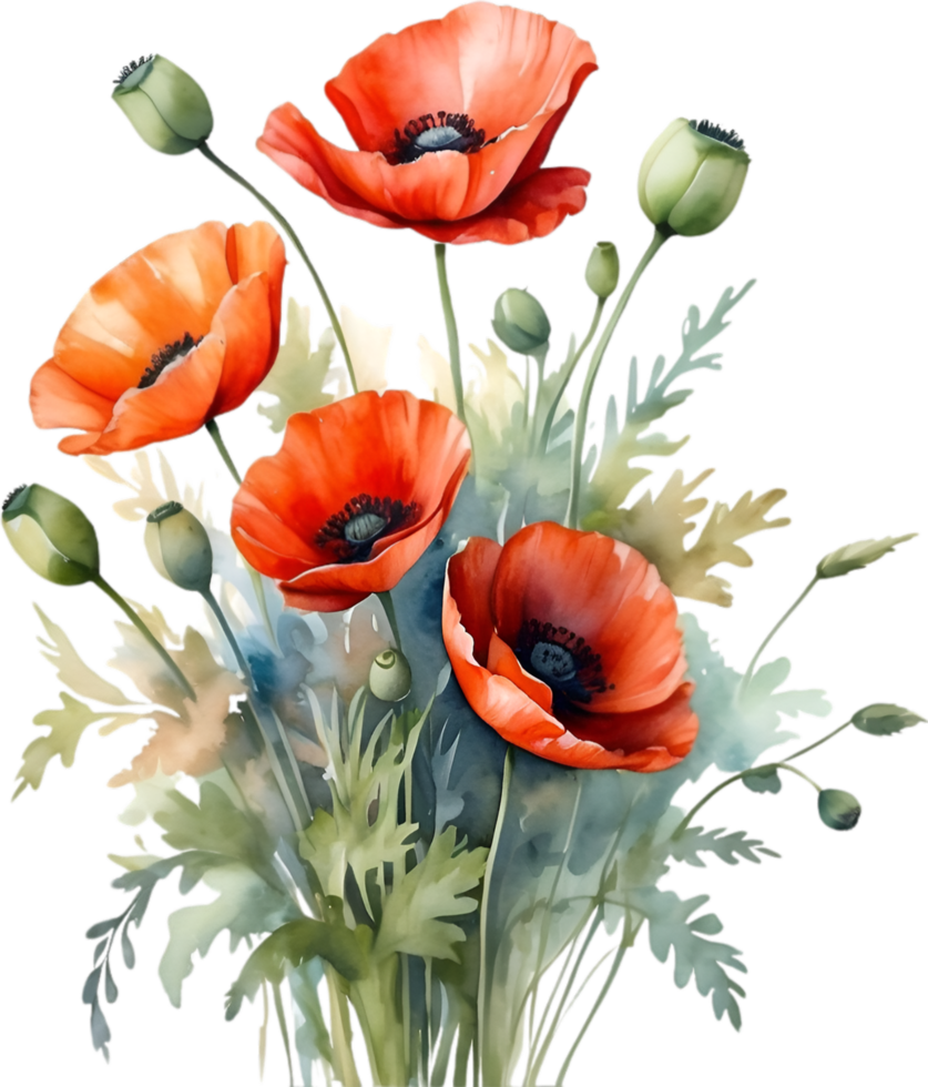 AI generated Watercolor painting of poppy flowers. png