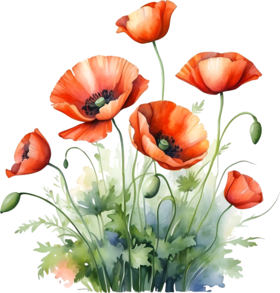 AI generated Watercolor painting of poppy flowers. png