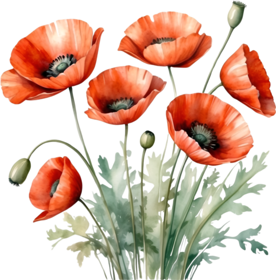 AI generated Watercolor painting of poppy flowers. png