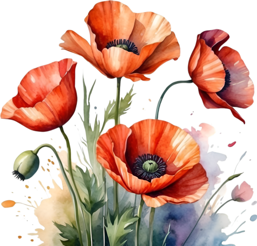 AI generated Watercolor painting of poppy flowers. png