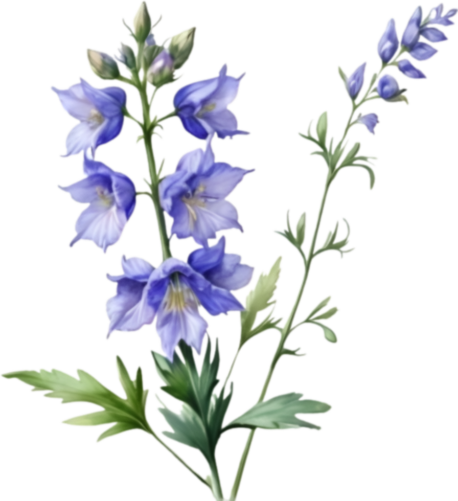 AI generated Watercolor painting of a larkspur flower. png
