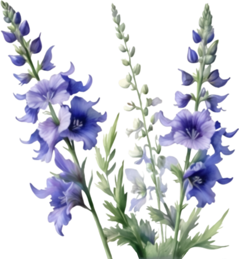 AI generated Watercolor painting of a larkspur flower. png