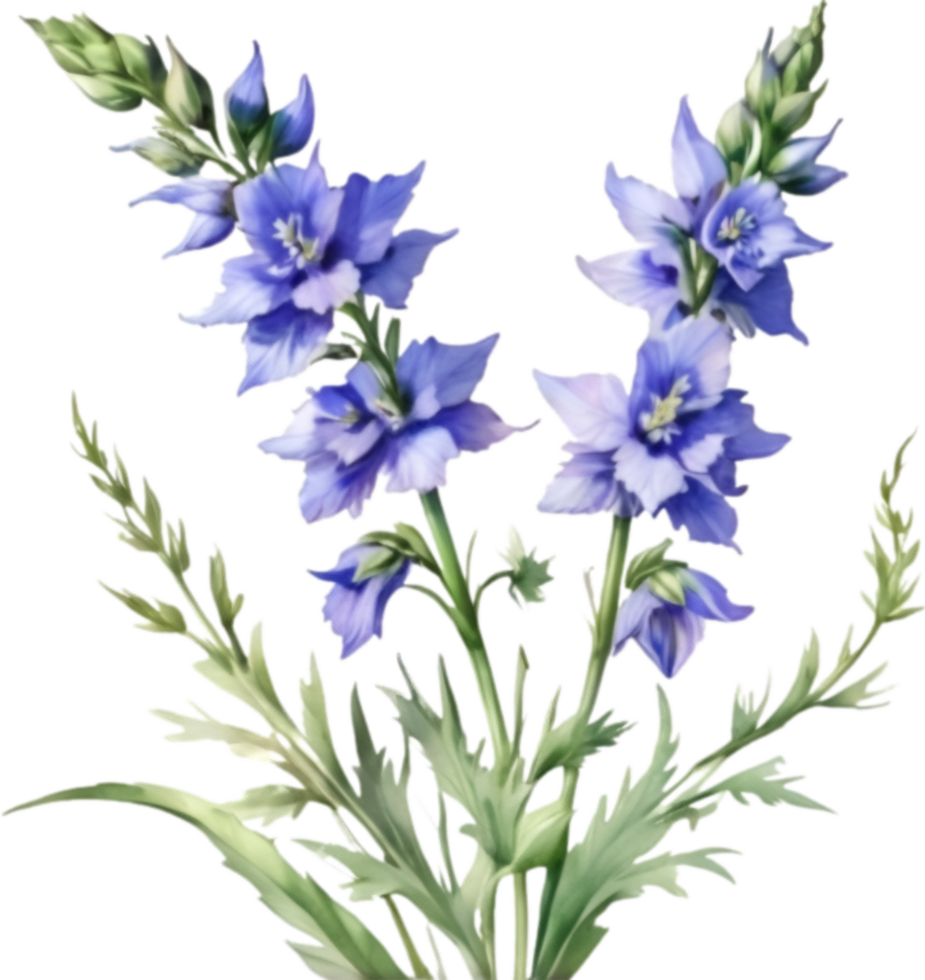 AI generated Watercolor painting of a larkspur flower. png
