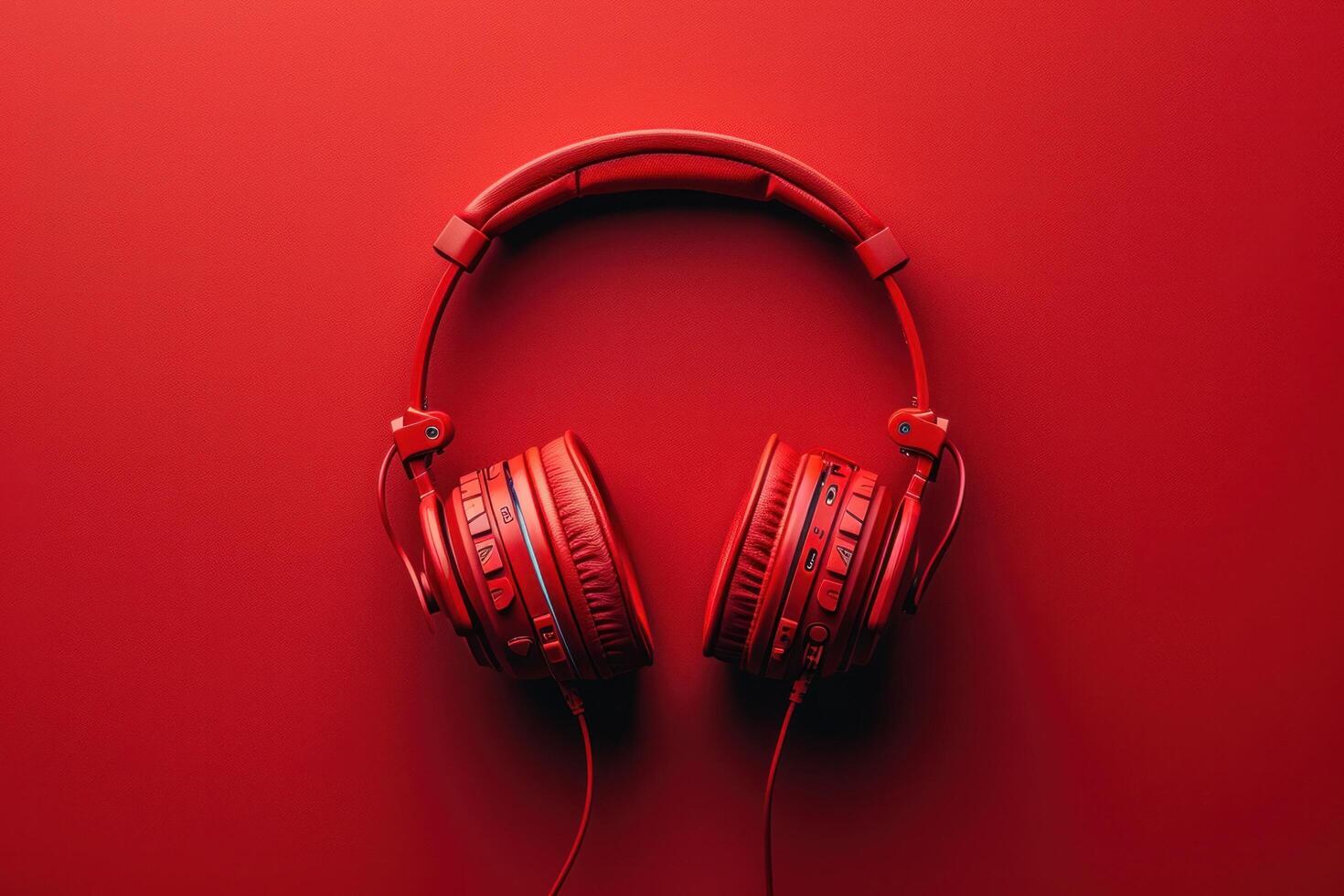 AI generated red headphones against a red background photo