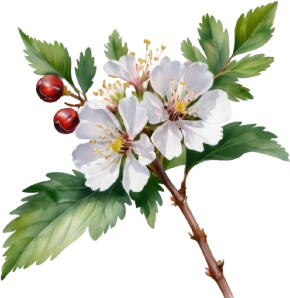 AI generated Watercolor painting of a Hawthorn flower. png