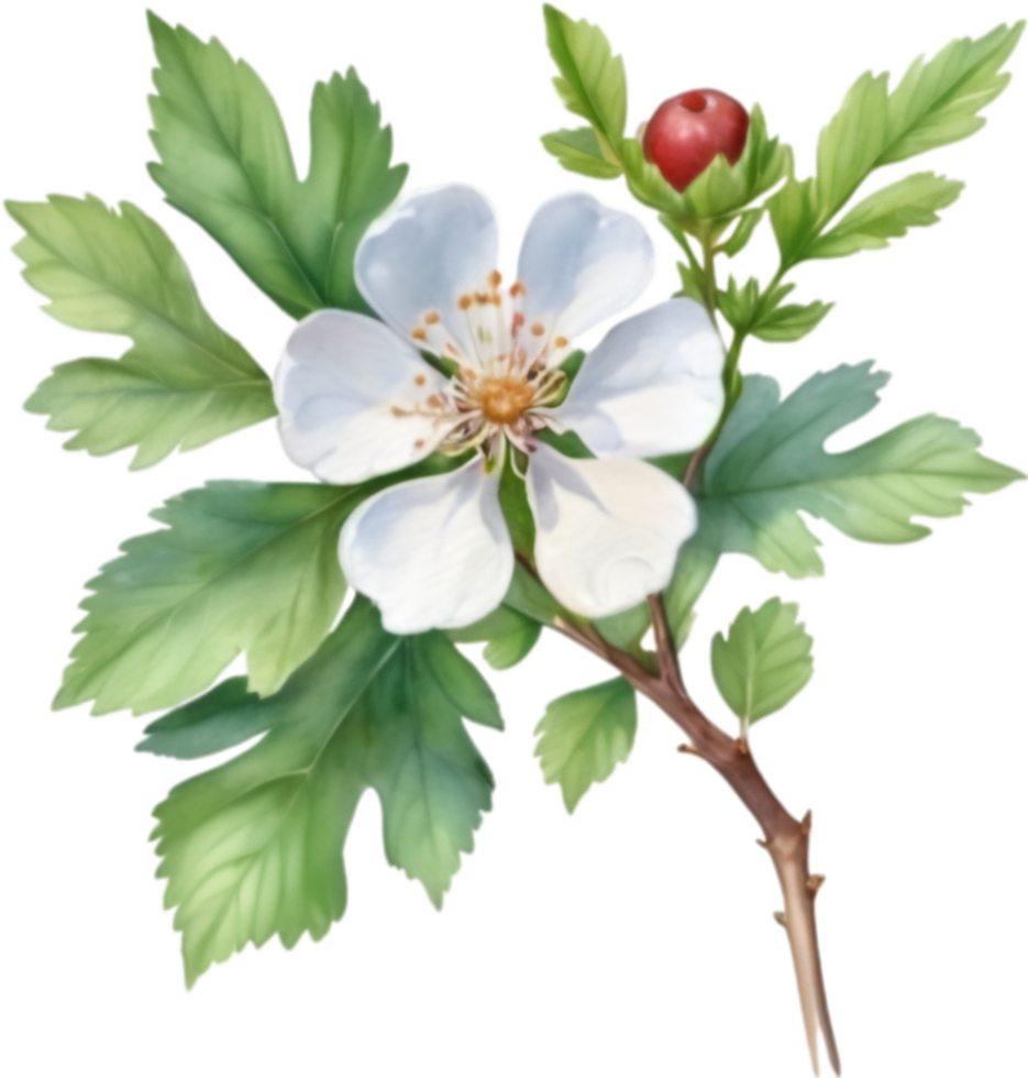 AI generated Watercolor painting of a Hawthorn flower. png