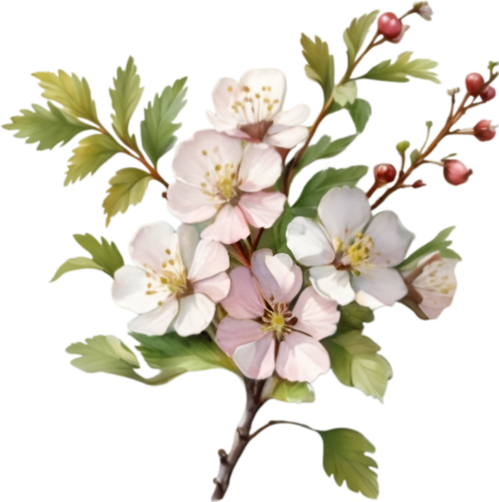 AI generated Watercolor painting of a Hawthorn flower. png