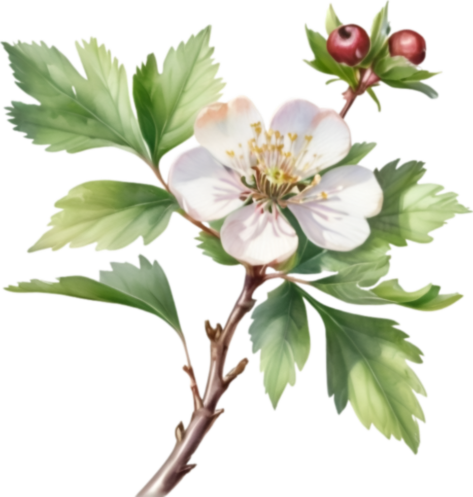 AI generated Watercolor painting of a Hawthorn flower. png