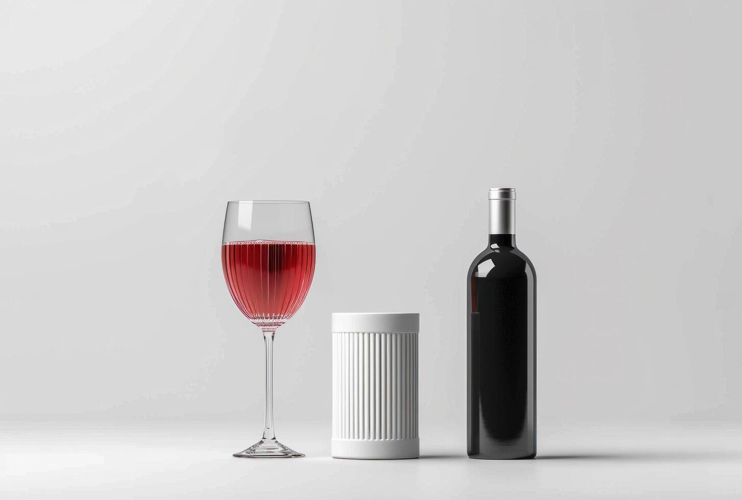 AI generated a glass with red wine and a bottle against white background, photo