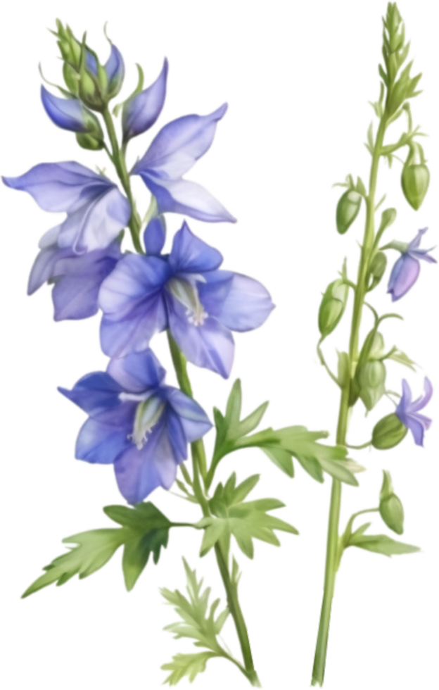 AI generated Watercolor painting of a larkspur flower. png
