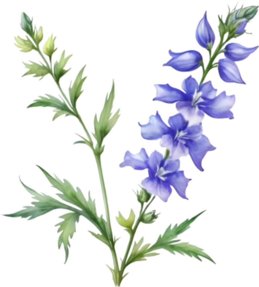 AI generated Watercolor painting of a larkspur flower. png