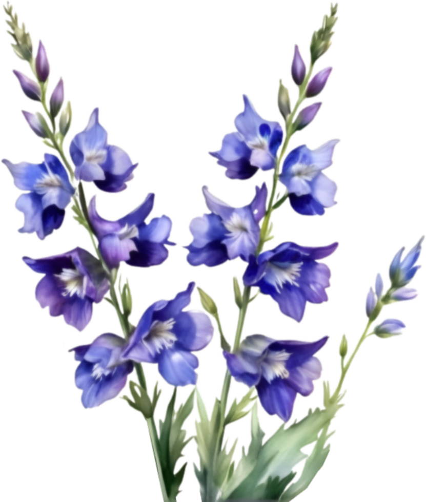 AI generated Watercolor painting of a larkspur flower. png