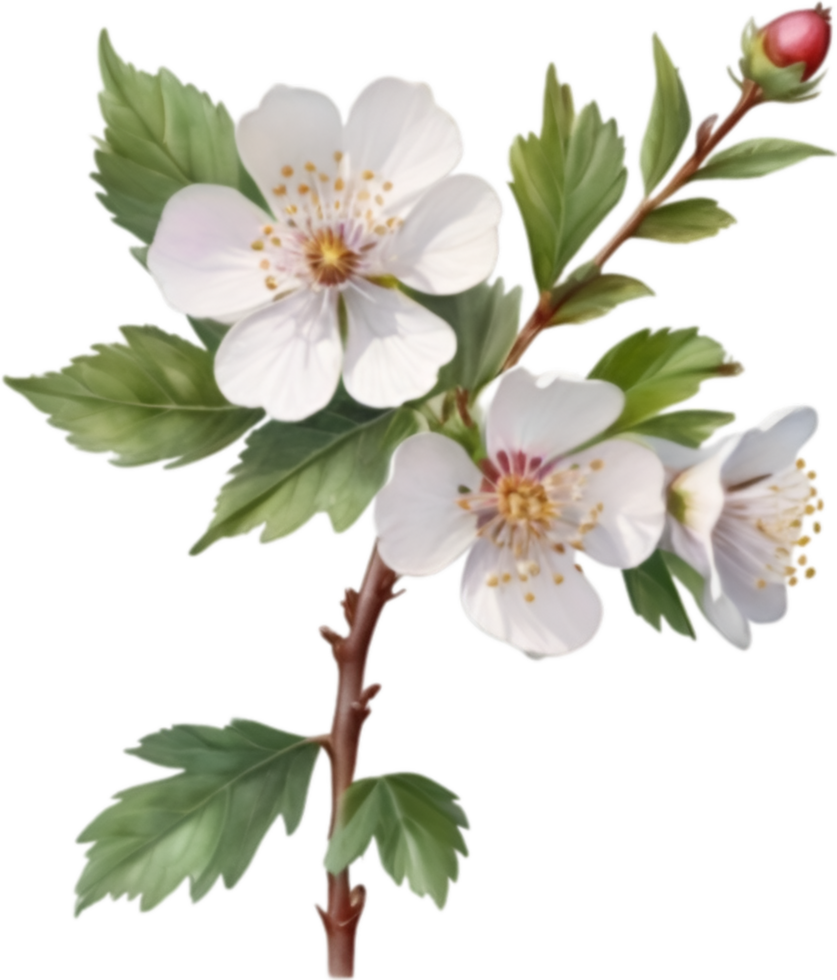 AI generated Watercolor painting of a Hawthorn flower. png
