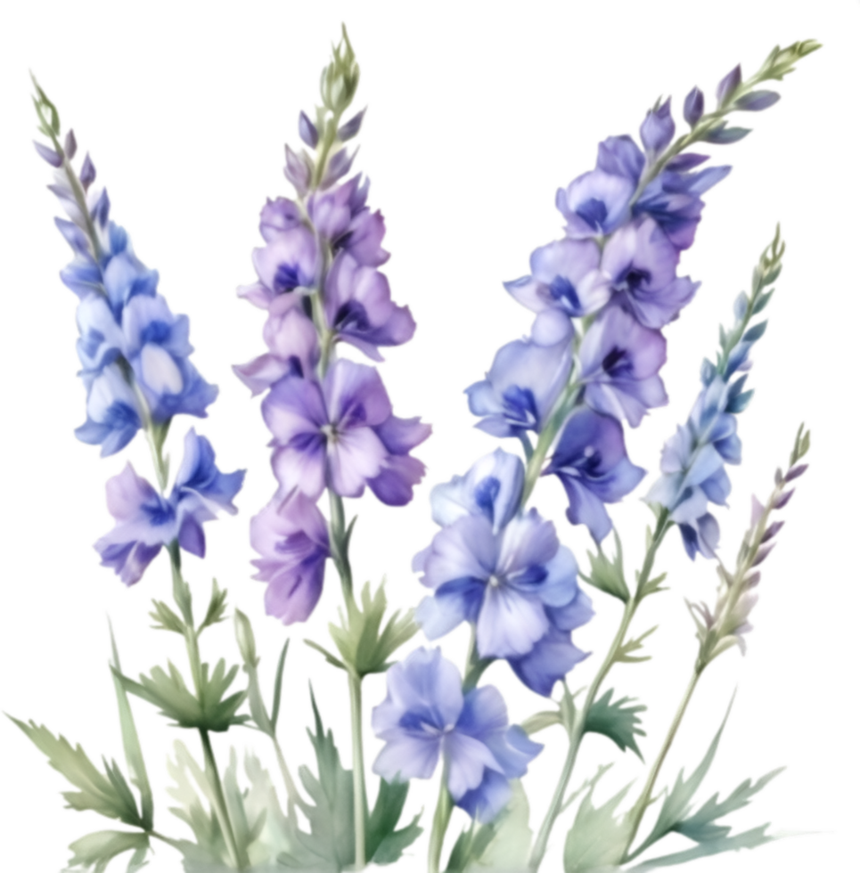 AI generated Watercolor painting of a larkspur flower. png