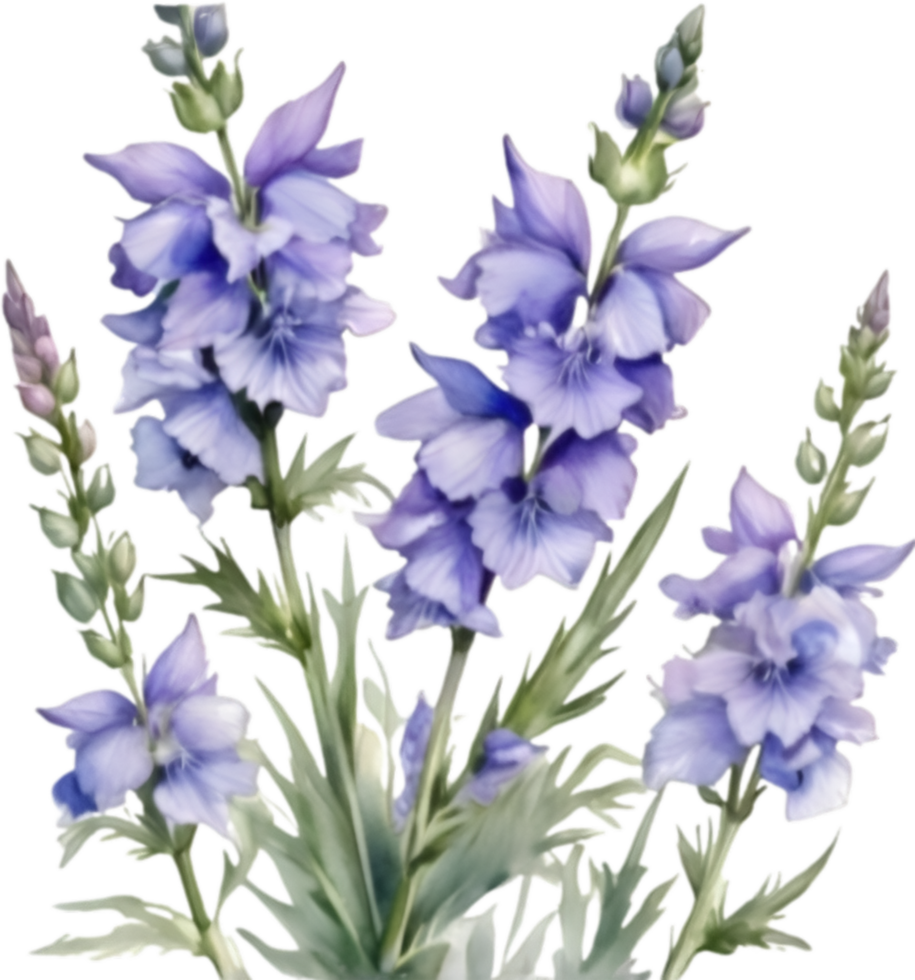 AI generated Watercolor painting of a larkspur flower. png