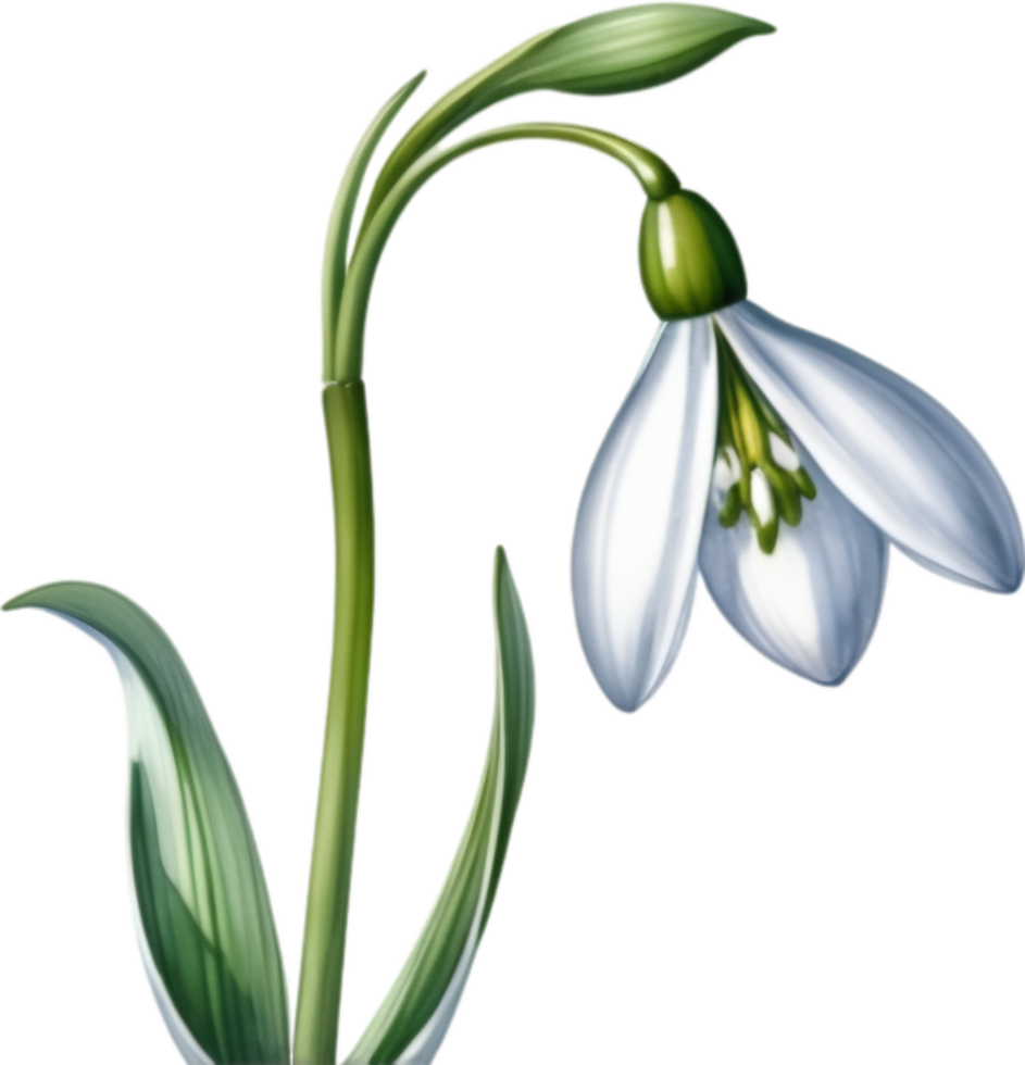 AI generated Watercolor painting of a Snowdrop flower. png