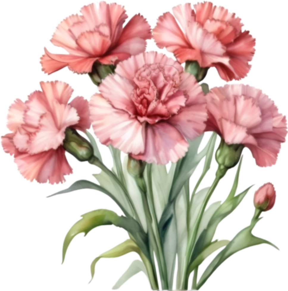 AI generated Watercolor painting of a Carnation flower. png