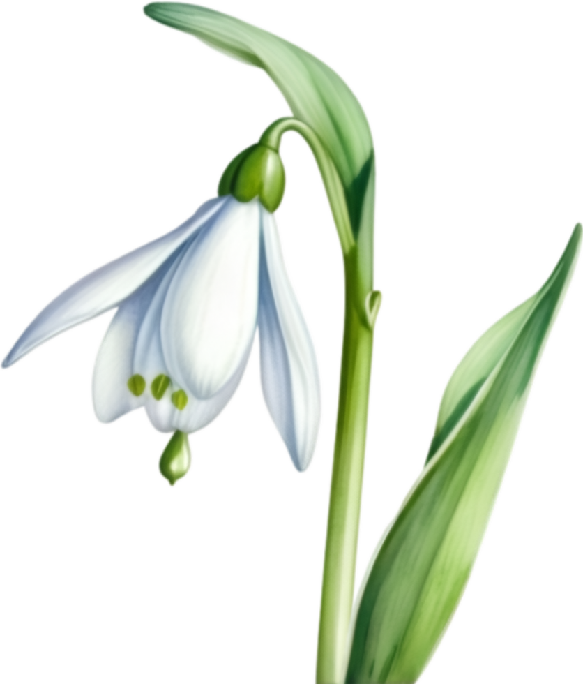 AI generated Watercolor painting of a Snowdrop flower. png