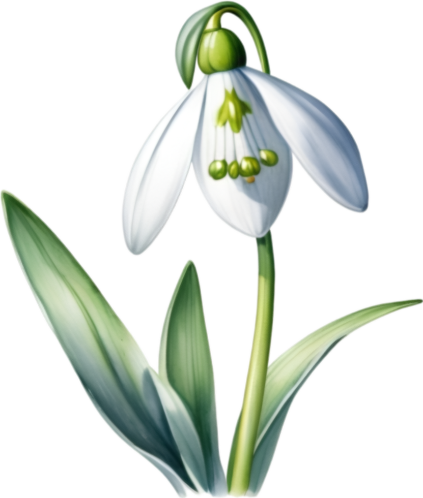 AI generated Watercolor painting of a Snowdrop flower. png