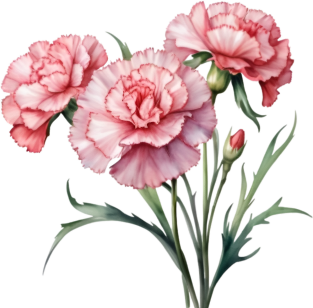 AI generated Watercolor painting of a Carnation flower. png