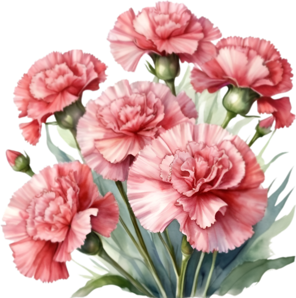 AI generated Watercolor painting of a Carnation flower. png