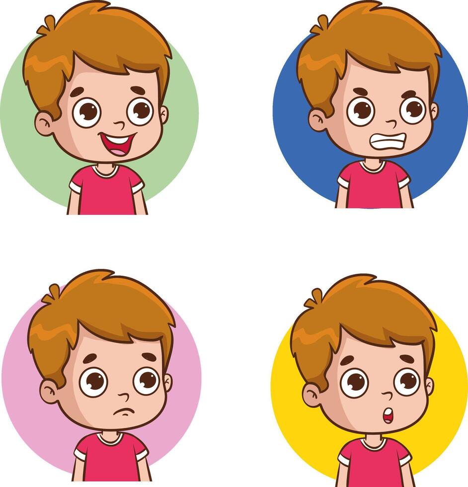 kids faces showing different emotions vector Illustration