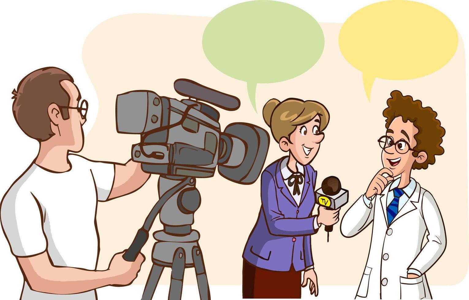 journalist and cameraman interviewing people vector