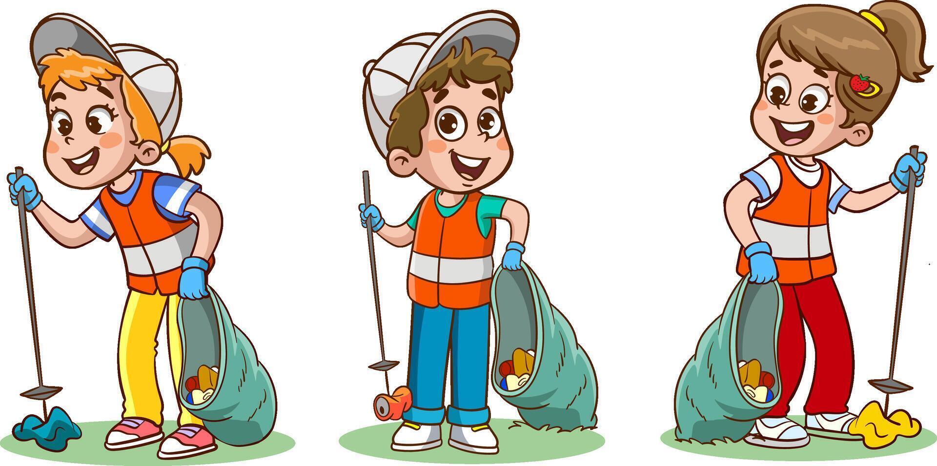 Children clean the environment from garbage vector