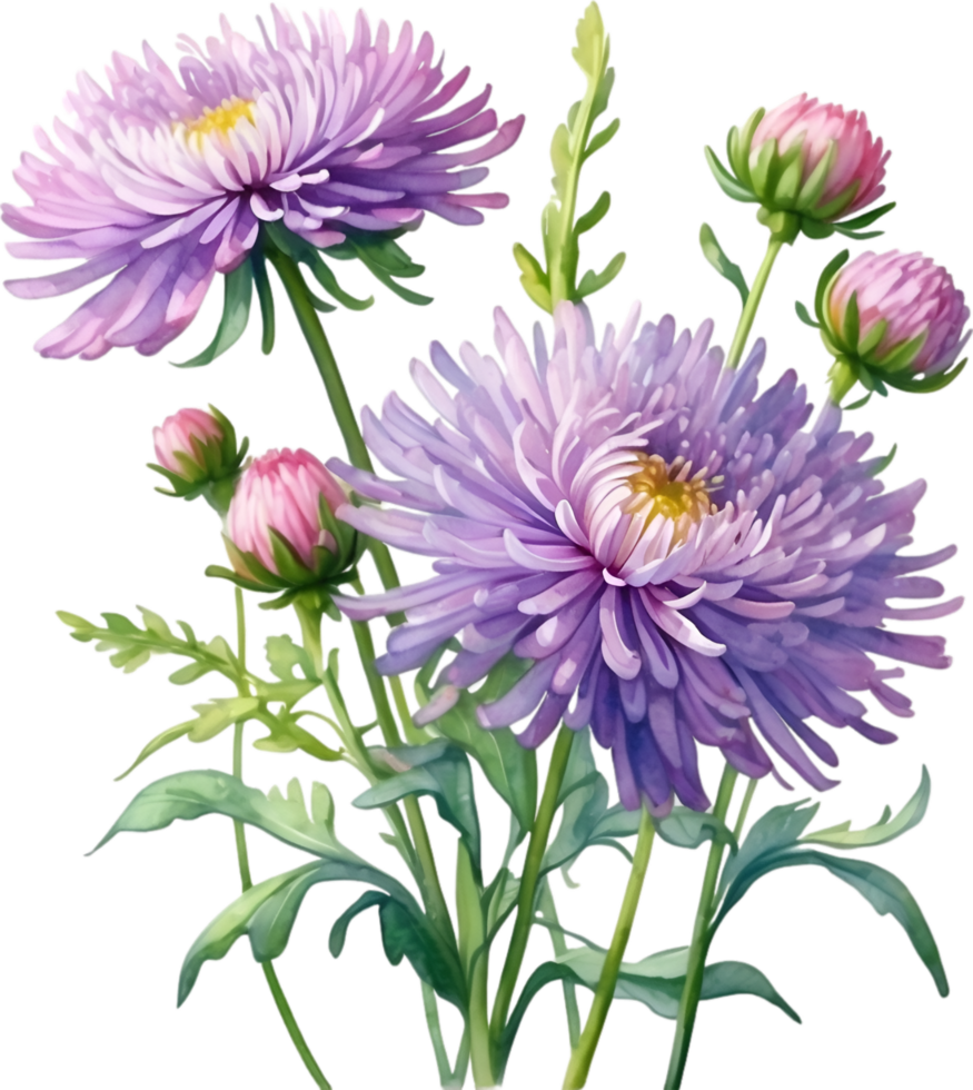 ai generiert Aquarell Gemälde von ein Aster Blume. png