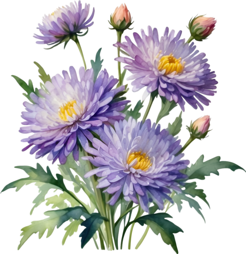 ai generiert Aquarell Gemälde von ein Aster Blume. png