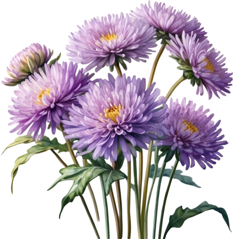 ai généré aquarelle La peinture de un aster fleur. png