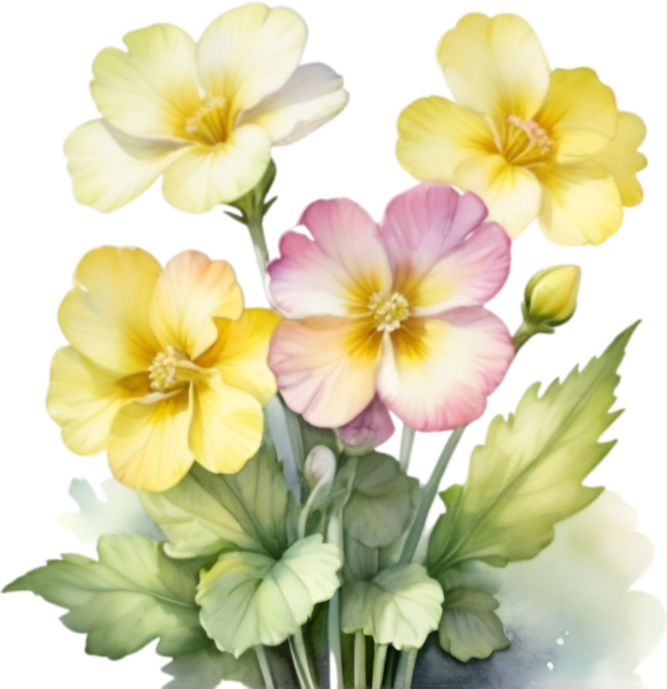 AI generated Watercolor painting of a Primrose flower. png