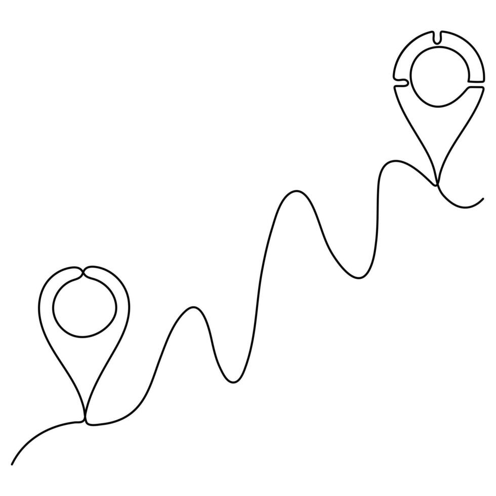 Continuous single line art drawing of Location and path pointers outline vector