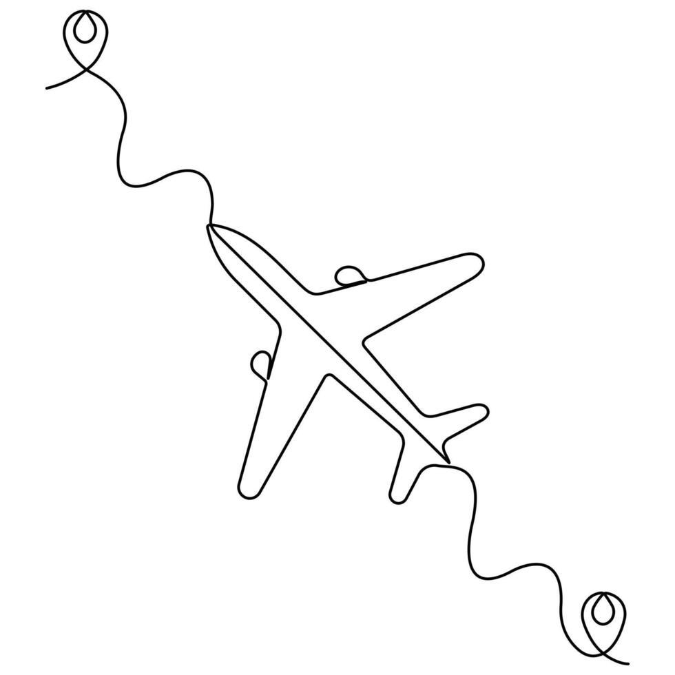 Continuous single line art drawing of airplane icon vector